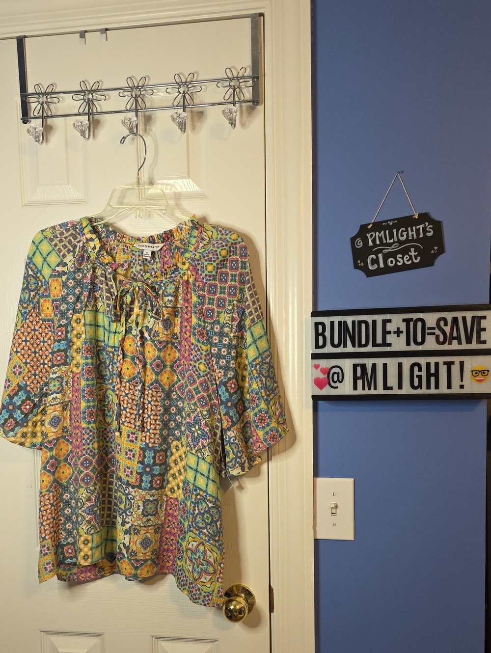 Counterparts Colorful Patchwork Boho Peasant Top XL Multicolor